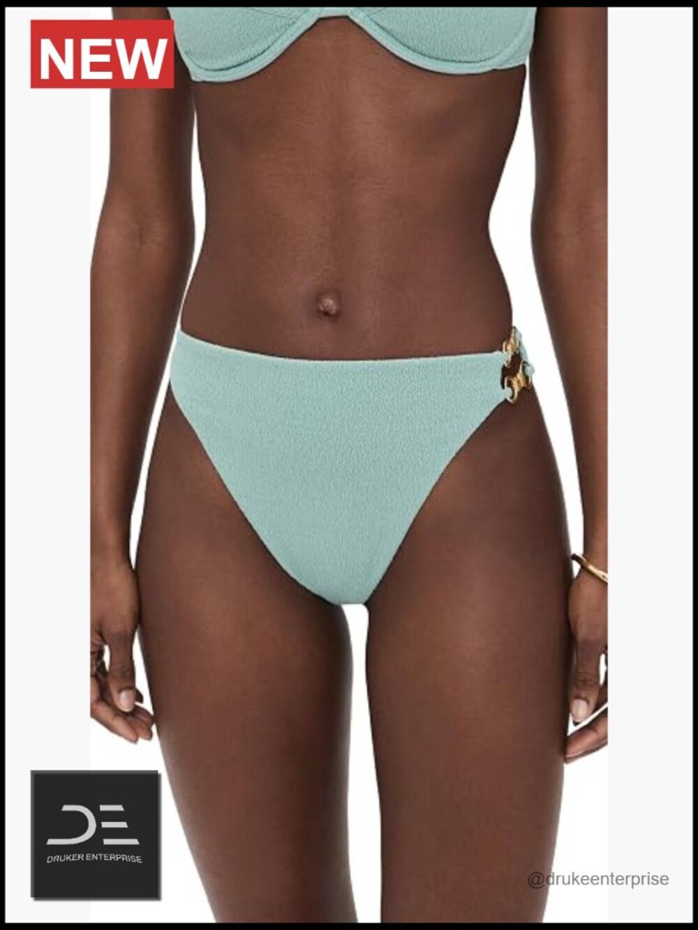 Cheeky Bikini Bottoms with Crinkled Fabric and Gold-Tone Hardware
